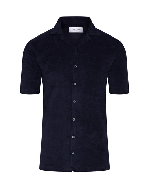Terry Towelling Short Sleeve Shirt (Navy)