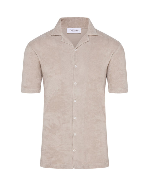 Terry Towelling Short Sleeve Shirt (Beige)