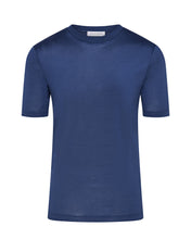 Load image into Gallery viewer, High Collar Short Sleeve Mercerised T-shirt (Navy Blue)

