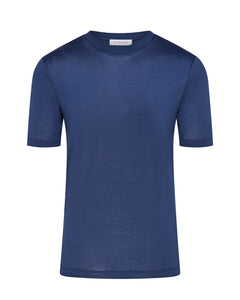 High Collar Short Sleeve Mercerised T-shirt (Navy Blue)