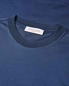 High Collar Short Sleeve Mercerised T-shirt (Navy Blue)
