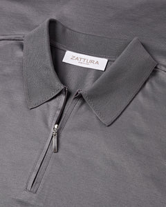 Short Sleeve Mercerised Zip Polo (Asphalt Grey)