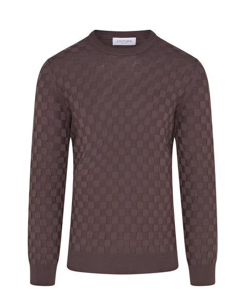 Long Sleeve Check Knit Jumper (Brown)