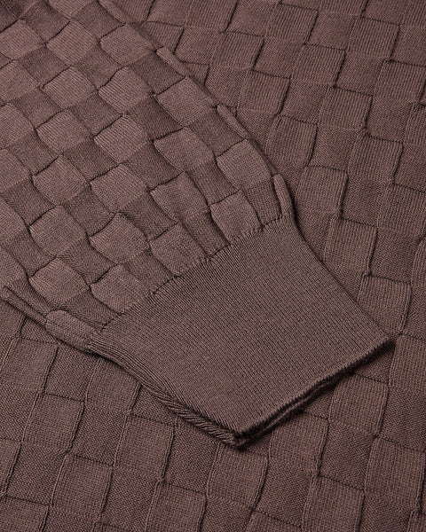Long Sleeve Check Knit Jumper (Brown)