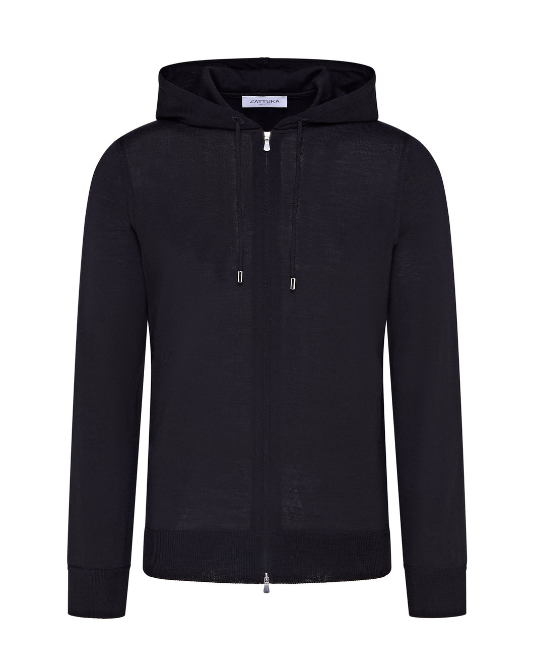 Extra Fine Full Zip Knitted Hoodie (Black)