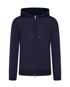 Extra Fine Full Zip Knitted Hoodie (Navy)