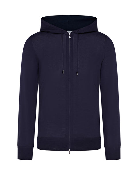Extra Fine Full Zip Knitted Hoodie (Navy)