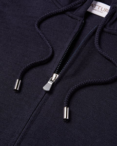 Extra Fine Full Zip Knitted Hoodie (Navy)