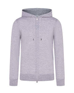 Extra Fine Full Zip Knitted Hoodie (Grey Marl)