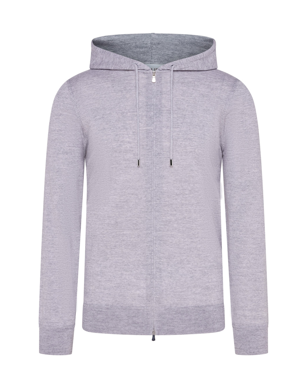 Extra Fine Full Zip Knitted Hoodie (Grey Marl)