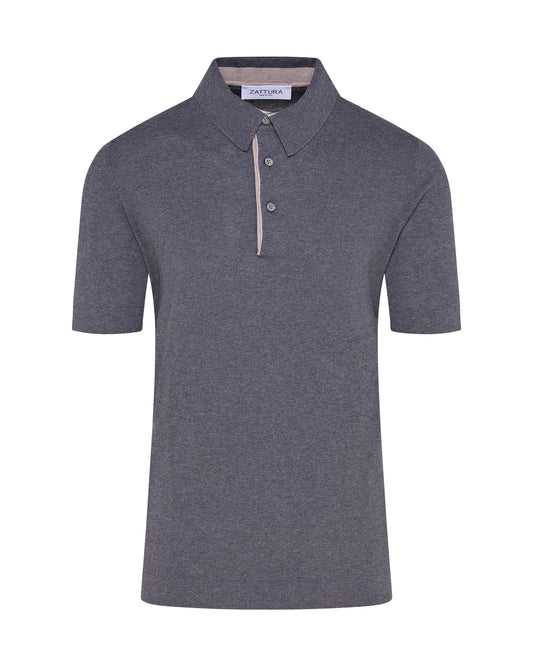 Knitted Short Sleeve Contrast Lined Button Polo (Gunmetal Grey)