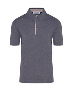 Knitted Short Sleeve Contrast Lined Button Polo (Gunmetal Grey)