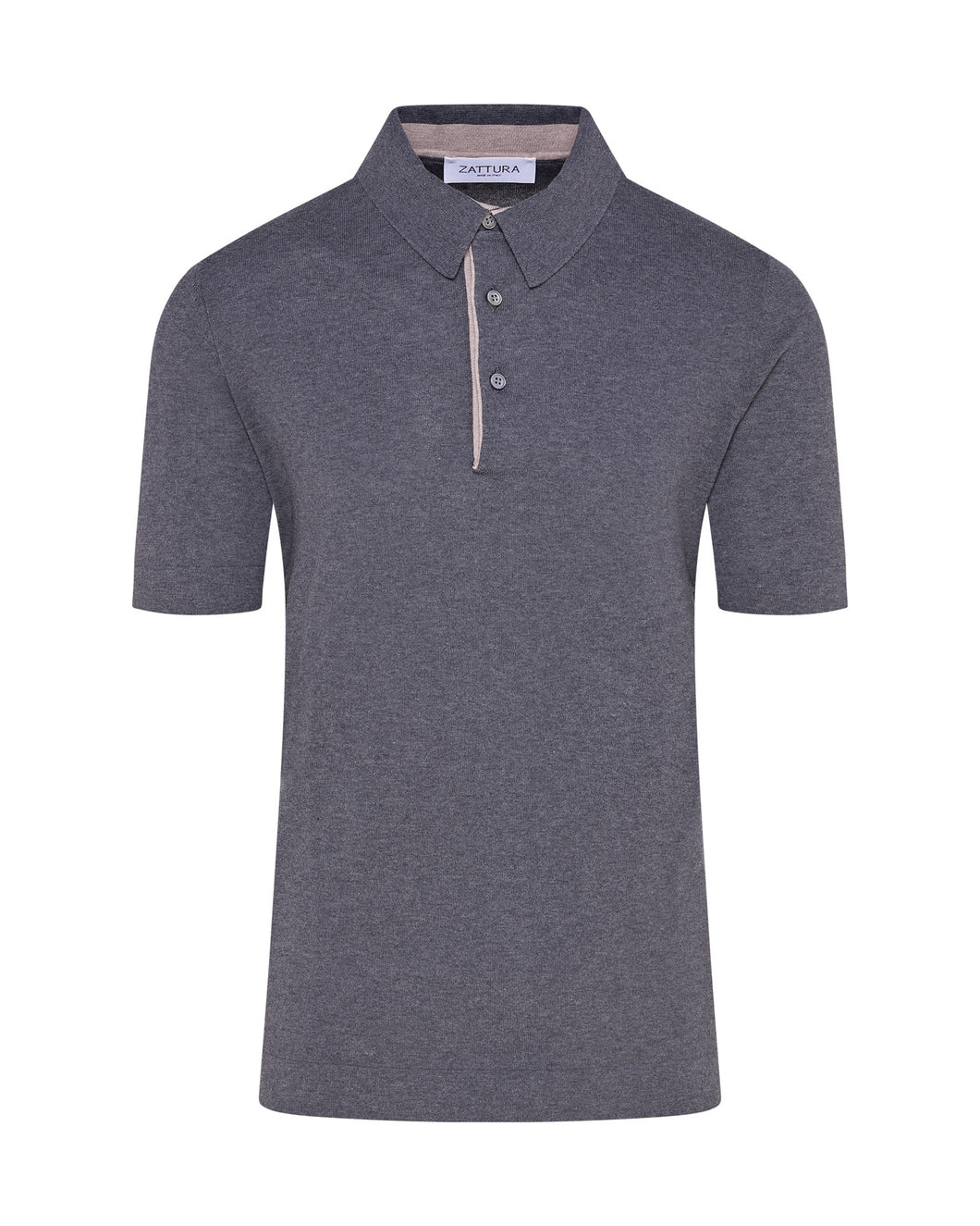 Knitted Short Sleeve Contrast Lined Button Polo (Gunmetal Grey)