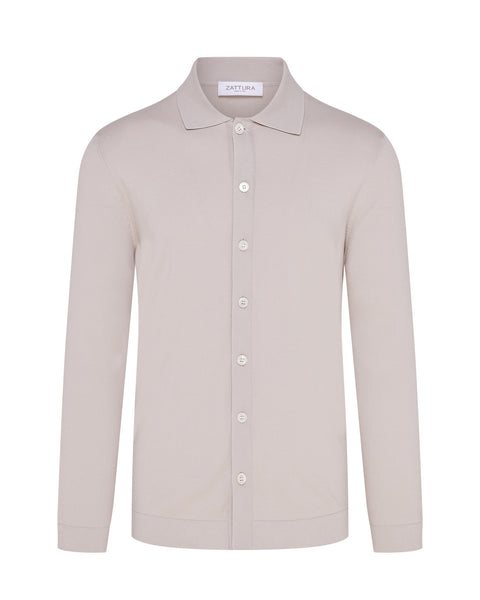 Knitted Button Up Shirt (Beige)