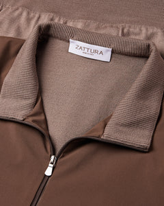 Tech & Knitted Full Zip Lightweight Jacket (Brown)