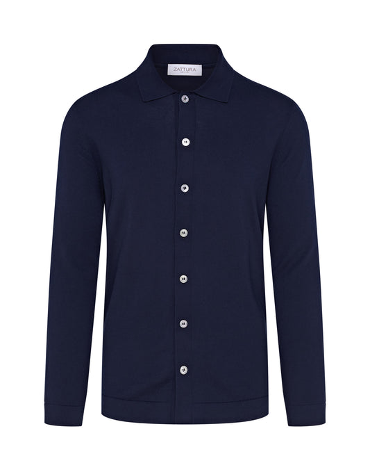 Knitted Button Up Shirt (Navy)