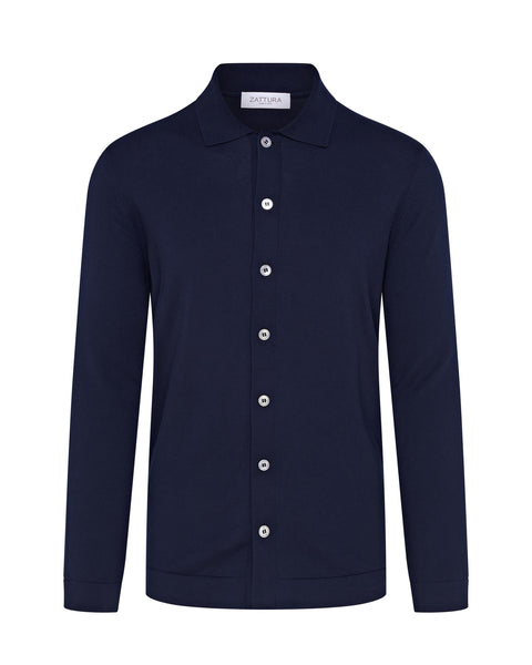 Knitted Button Up Shirt (Navy)