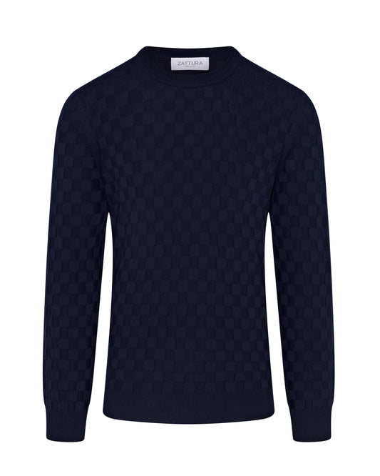 Long Sleeve Check Knit Jumper (Navy)