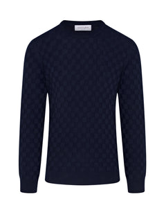 Long Sleeve Check Knit Jumper (Navy)