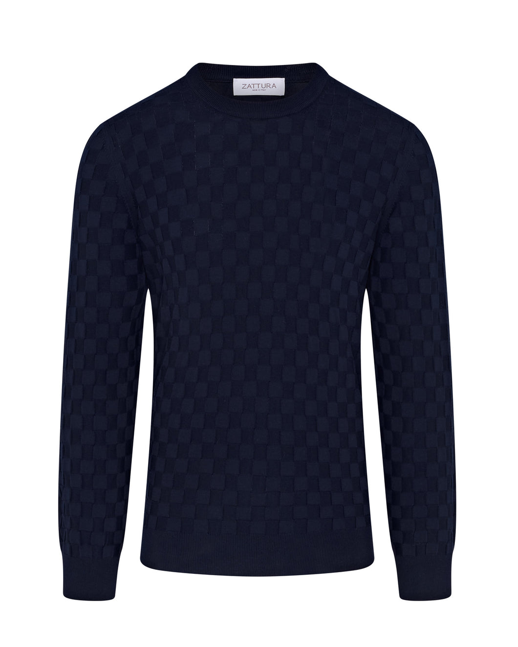 Long Sleeve Check Knit Jumper (Navy)