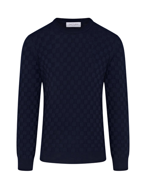 Long Sleeve Check Knit Jumper (Navy)