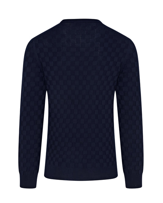 Long Sleeve Check Knit Jumper (Navy)