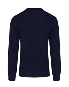 Long Sleeve Check Knit Jumper (Navy)