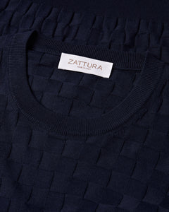 Long Sleeve Check Knit Jumper (Navy)