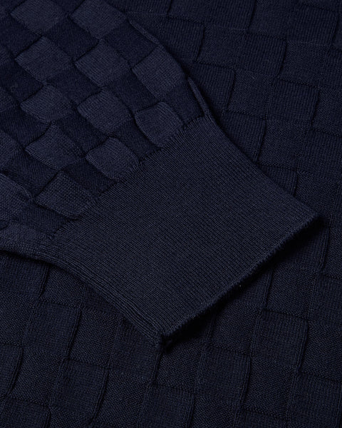 Long Sleeve Check Knit Jumper (Navy)
