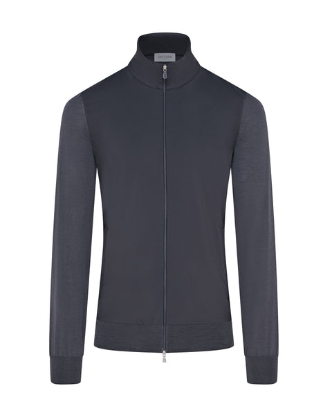 Tech & Knitted Full Zip Lightweight Jacket (Graphite)