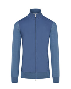 Tech & Knitted Full Zip Lightweight Jacket (Petrol Blue)