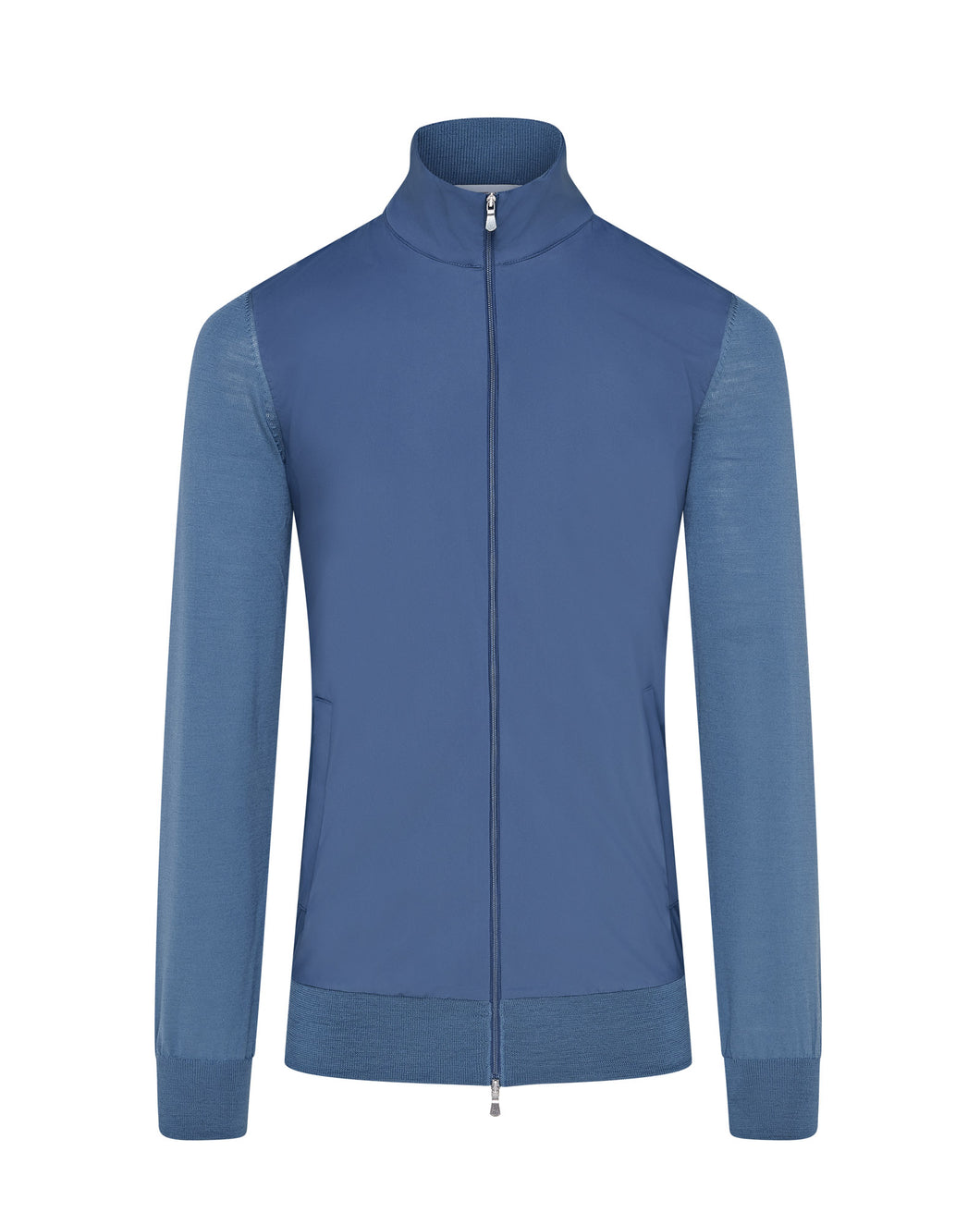 Tech & Knitted Full Zip Lightweight Jacket (Petrol Blue)