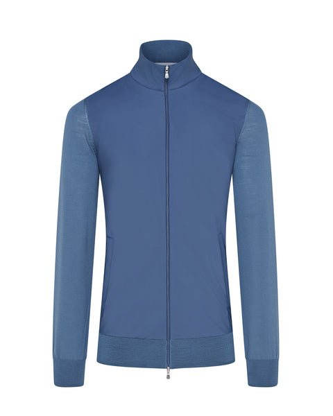 Tech & Knitted Full Zip Lightweight Jacket (Petrol Blue)