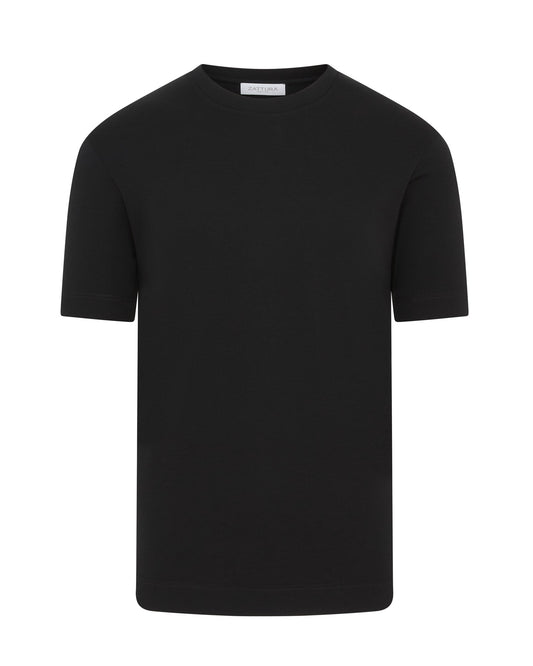 Zattura High Collar Short Sleeve Supima Cotton T-Shirt (Black)