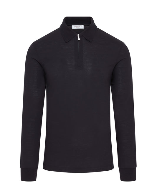 Long Sleeve Techwool Zip Polo (Navy)