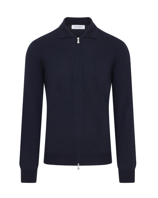 Zip Wool Overshirt (Navy)