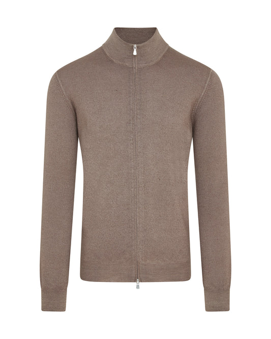 Full Zip Garment Dyed Cardigan (Taupe Brown)