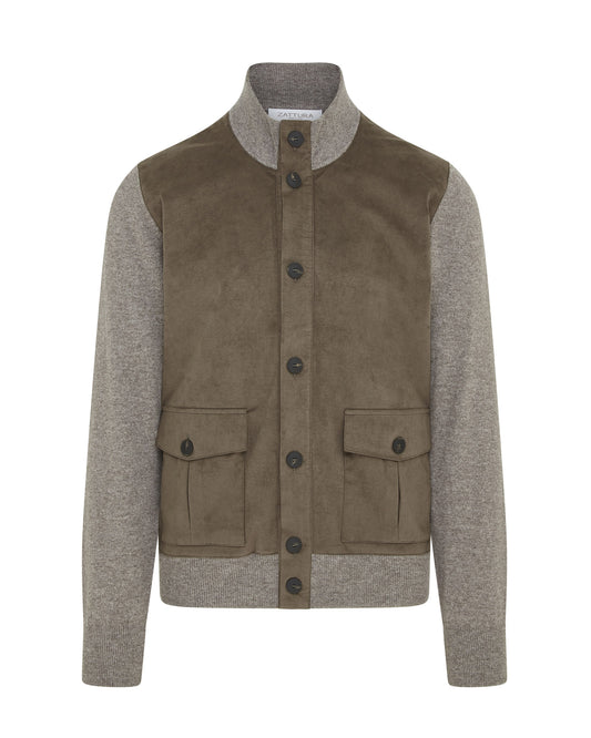 Button Alcantara & Knitted Bomber Jacket (Light Beige)