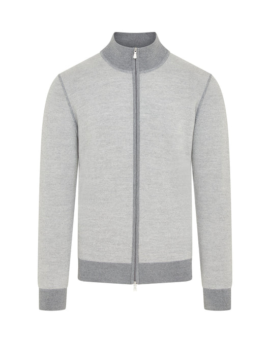 Full Zip Jacquard Knitted Cardigan (Grey)
