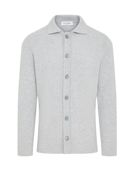 Chunky Knit Button Overshirt (Grey)