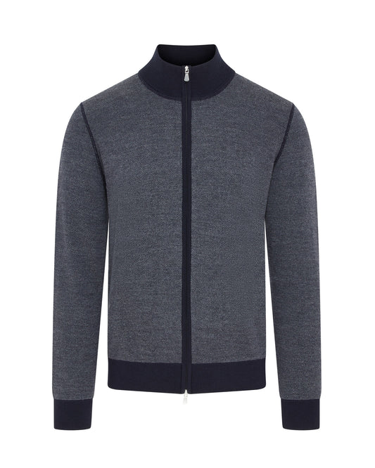 Full Zip Jacquard Knitted Cardigan (Navy)